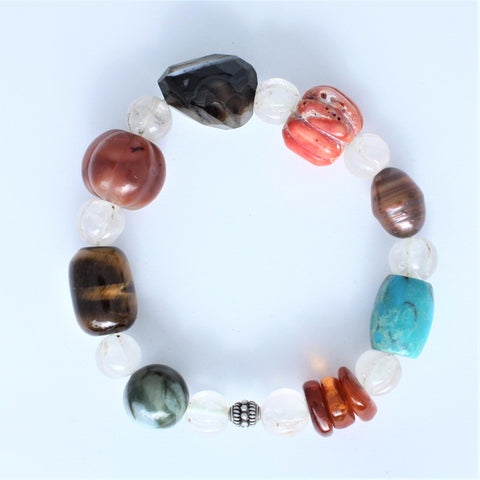 coral turquoise tiger eye amber bracelet